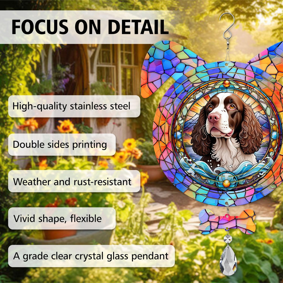 American Water Spaniel Dog Ears Wind Spinner, American Water Spaniel Wind Spinner Hanging for Yard
