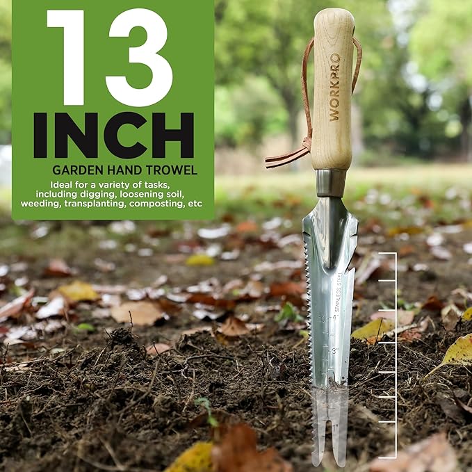 WORKPRO Hand Weeder Puller, 5-in-1 Stainless Steel Garden Trowel with Wooden Handle,Gardening