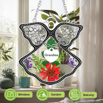 KY&BOSAM Angel Suncatcher Grandma Stained Glass for Windows Hanging for Wind Chime with Pressed