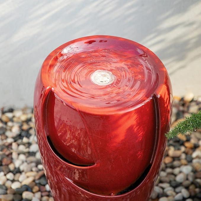 Glitzhome 21.25" H Ceramic Vase Outdoor Water Fountain Tall Patio Garden Water Fountain with LED