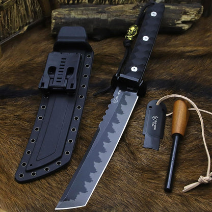 BA-KOR 15.8in Full Tang Japanese Style Outdoor Knife –8mm DC53 Steel, Nylon Fiber Handle &Sheath