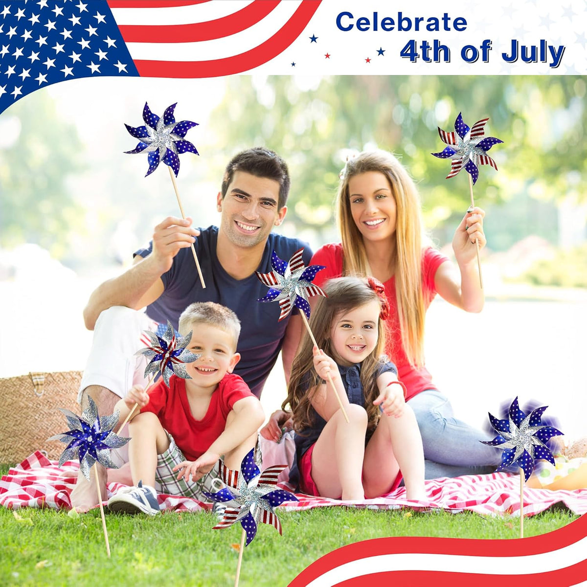 HOOSUN 10 Pcs Patriotic Pinwheels for Yard and Garden,Patriotic Decorations American Flag Pinwheels