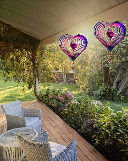 3D Heart Wind Spinner - Flowing Light Effect, Purple-Green Gradient Metal Spinner for Outdoor