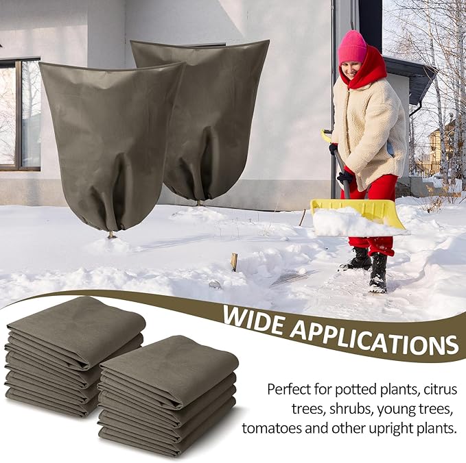 12 Packs Winter Plant Covers Freeze Protection Drawstring Tree Cover 23.62 x 31.5 in Large Reusable