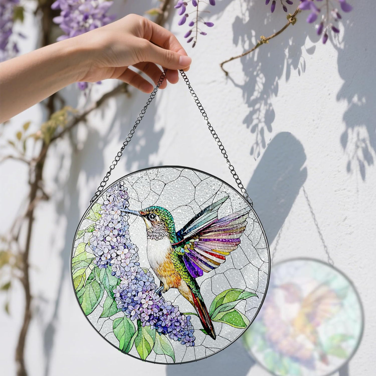 Stained Glass Window Hanging, 8 Inch Hummingbird Sun Catchers, Stained Glass Suncatcher, Window