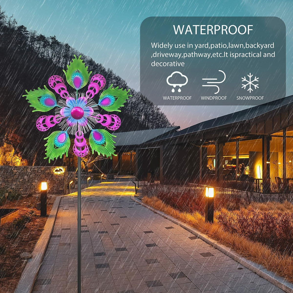 Solar Peacock Wind Spinners for Yard and Garden, 40 Inch Solar Windmill Garden Whirligig Kinetic