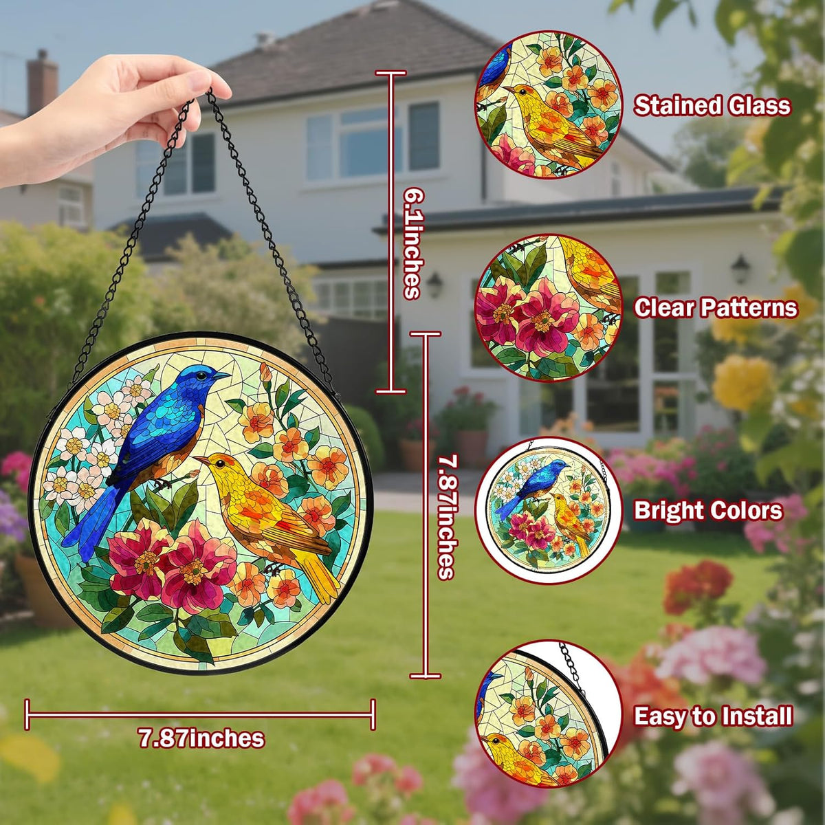 Hummingbird Stained Glass Window Hanging, Suncatcher Diamond Glass Panel Hangings, Sun Catchers