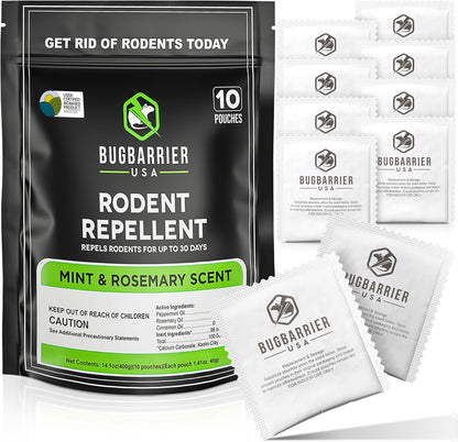 BugBarrier's Extra-Strength Mouse Repellent Deterrent Pouches, USDA 99% Biobased, Peppermint &
