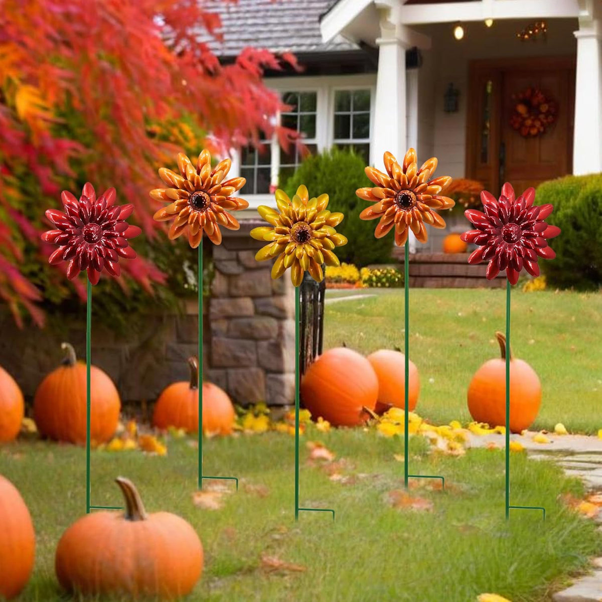5 Pack Fall Metal Yard Stakes Decor, Autumn Yard Stakes Wind Spinners Outdoor Clearance, Fall