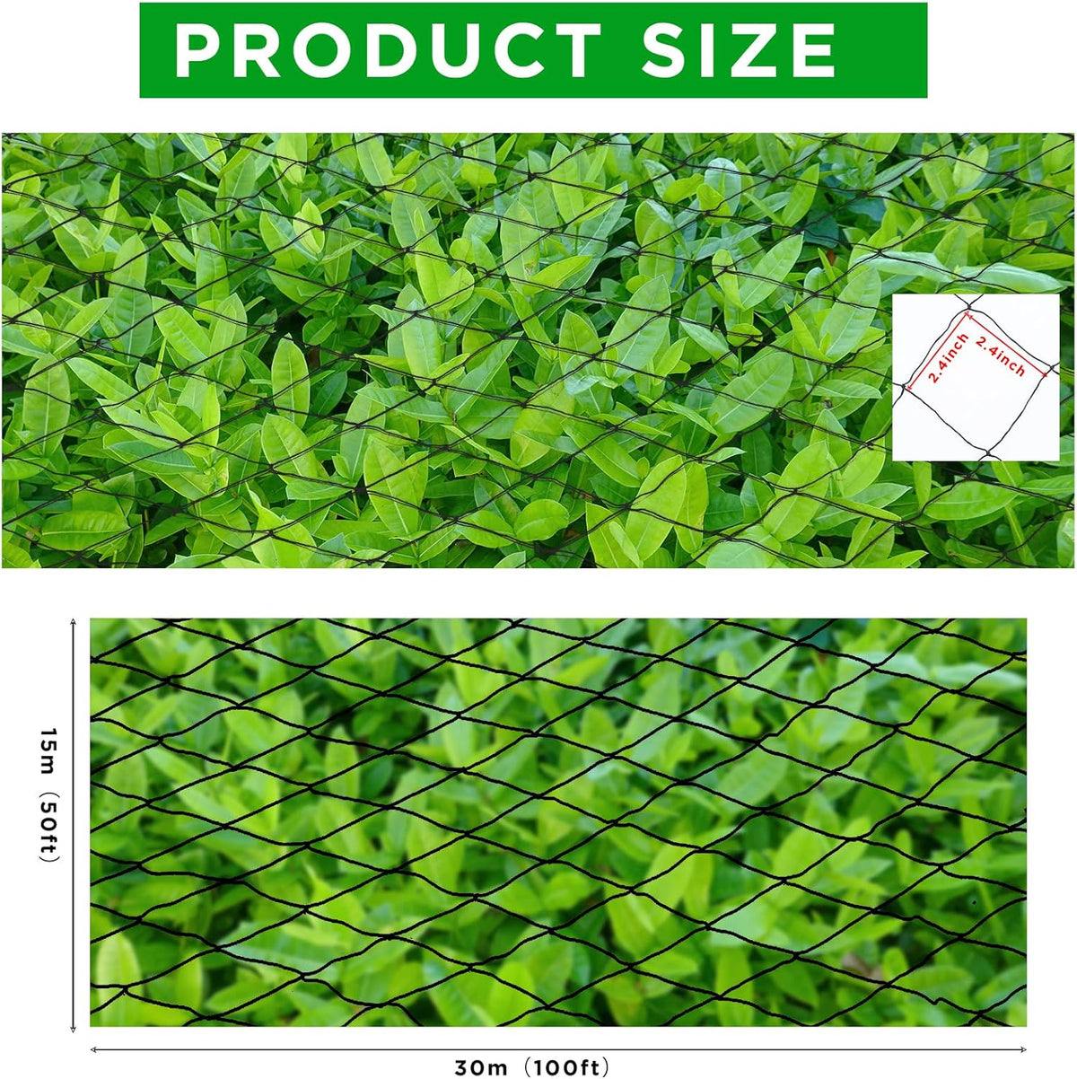 Windyun 1 Pc Bird Netting 50' x 100' Bird Net Chicken Coop 2.4" Mesh Heavy Duty Deer Fence Aviary