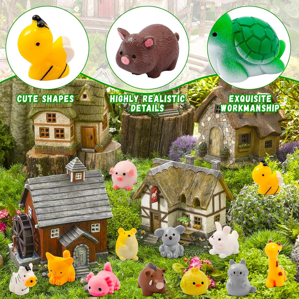 42 Pcs Mini Resin Animals 42 Styles Resin Animals Figurines Bulk for Fairy Garden Miniature