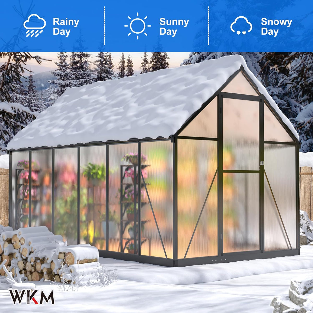 WKM 5.9x10.9 FT Greenhouse for Outdoors, Quick-fit Structure Greenhouse with Window for