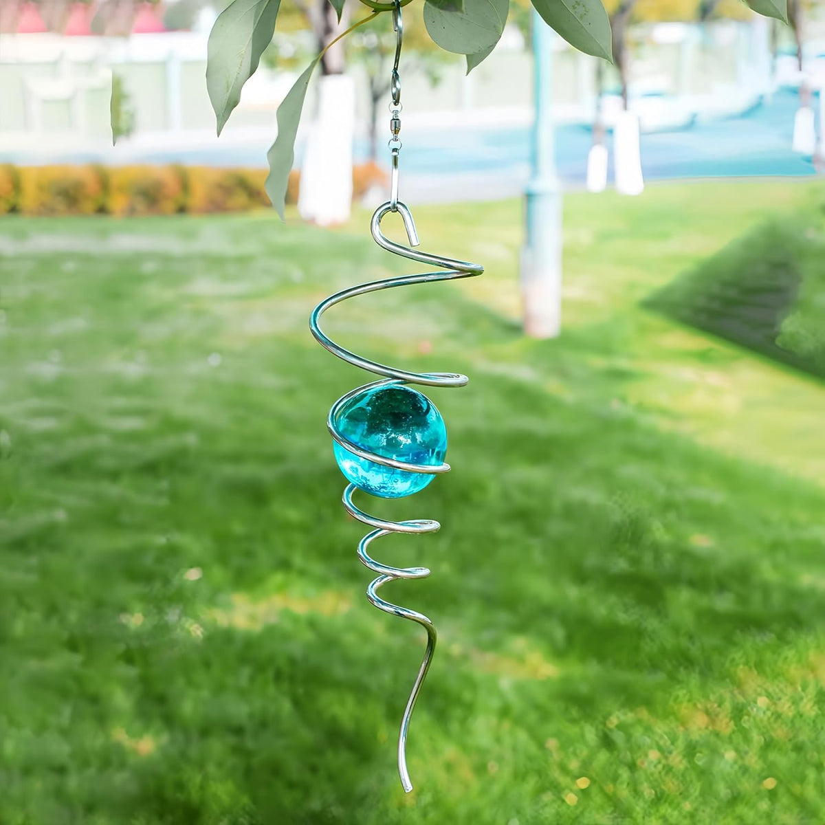 Gazing Ball Spiral Tail Wind Spinner Stabilizer, Garden Decorations Stainless Steel Metal with Hook