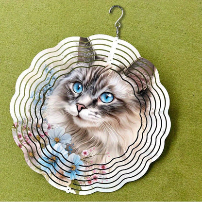 10 Inch Cat Wind Spinner, 3D Stainless Steel Hanging Kinetic Wind Sculpture Gifts for Garden Decor