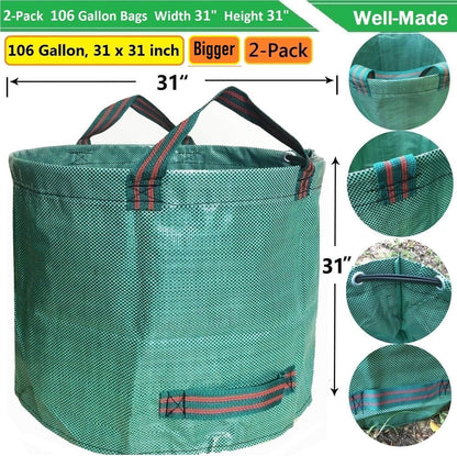 Professional 2-Pack 106 Gallon Large Lawn Garden Bags (D31, H31 in) Yard Waste Bags with Gardening