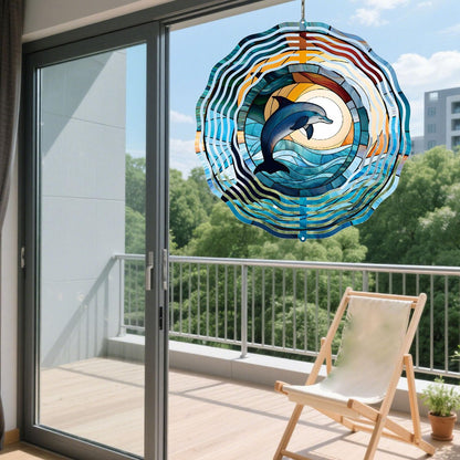 Metal 3D Wind Spinners Outdoor Dolphin Decorations Hanging, Festive Gifts for Women Mom Grandma