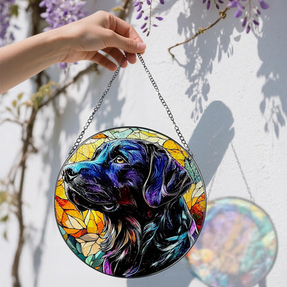 8″ Stained Glass Window Hanging Ornament, Black Labrador Retriever Stained Glass Suncatcher