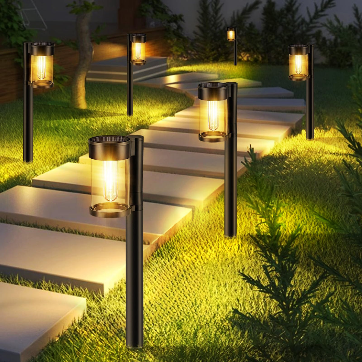 Mancra Solar Pathway Lights Outdoor, 10 Pack Metal & Glass Solar Lights Outdoor Waterproof