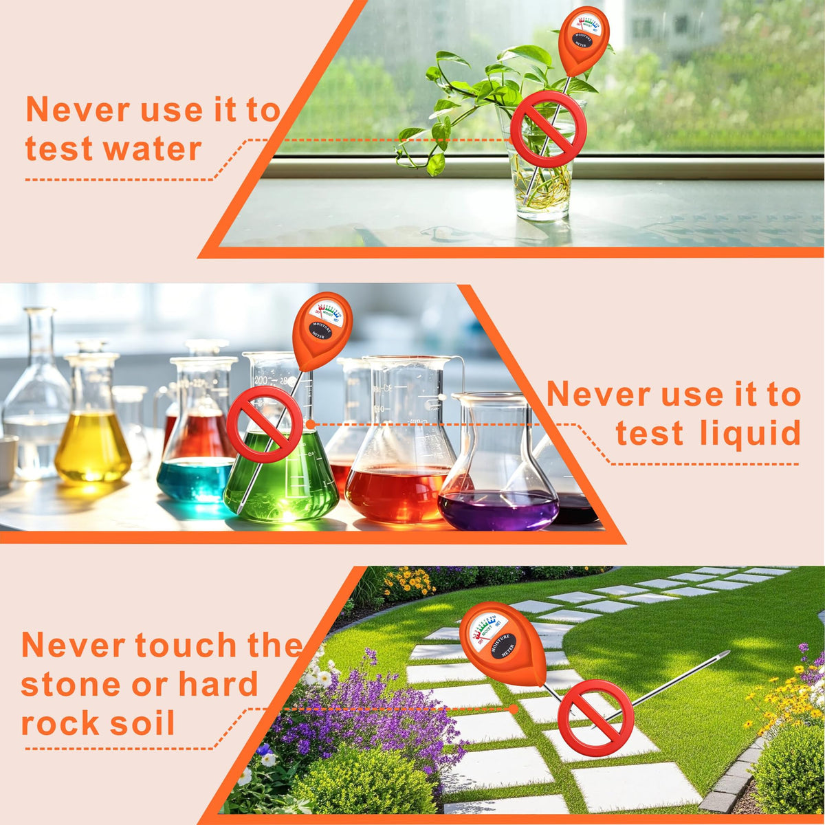 XLUX Orange 2 Pack Soil Moisture Meter, Garden Lawn Indoor Outdoor Use, Battery-Free