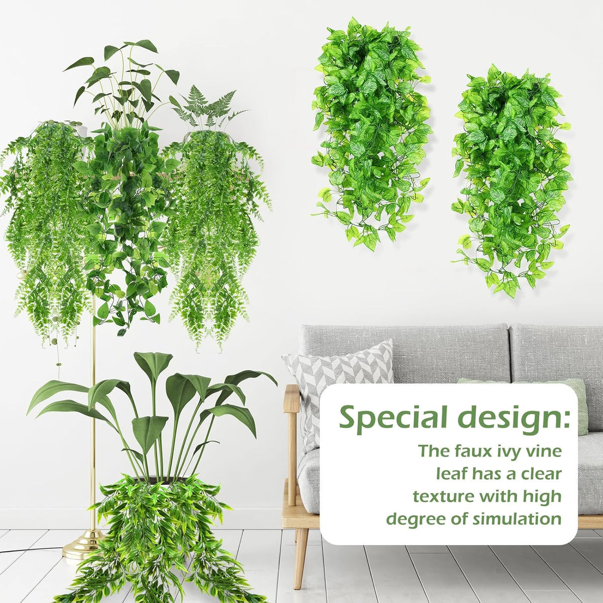 Hoteam 12 Pcs Artificial Hanging Plants 32 Inch Fake Ivy Vines with Fake Leaves Patio Artificial