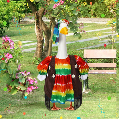 Suzile Hippie Goose Outfit Tie Dye Party Decoration Dresses Clothes for 23" High Cement or Plastic