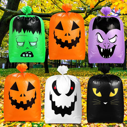 Qilery 6 Pcs Large Halloween Leaf Bags Halloween Reusable Pumpkin Lawn Trash Bags with Twist Ties
