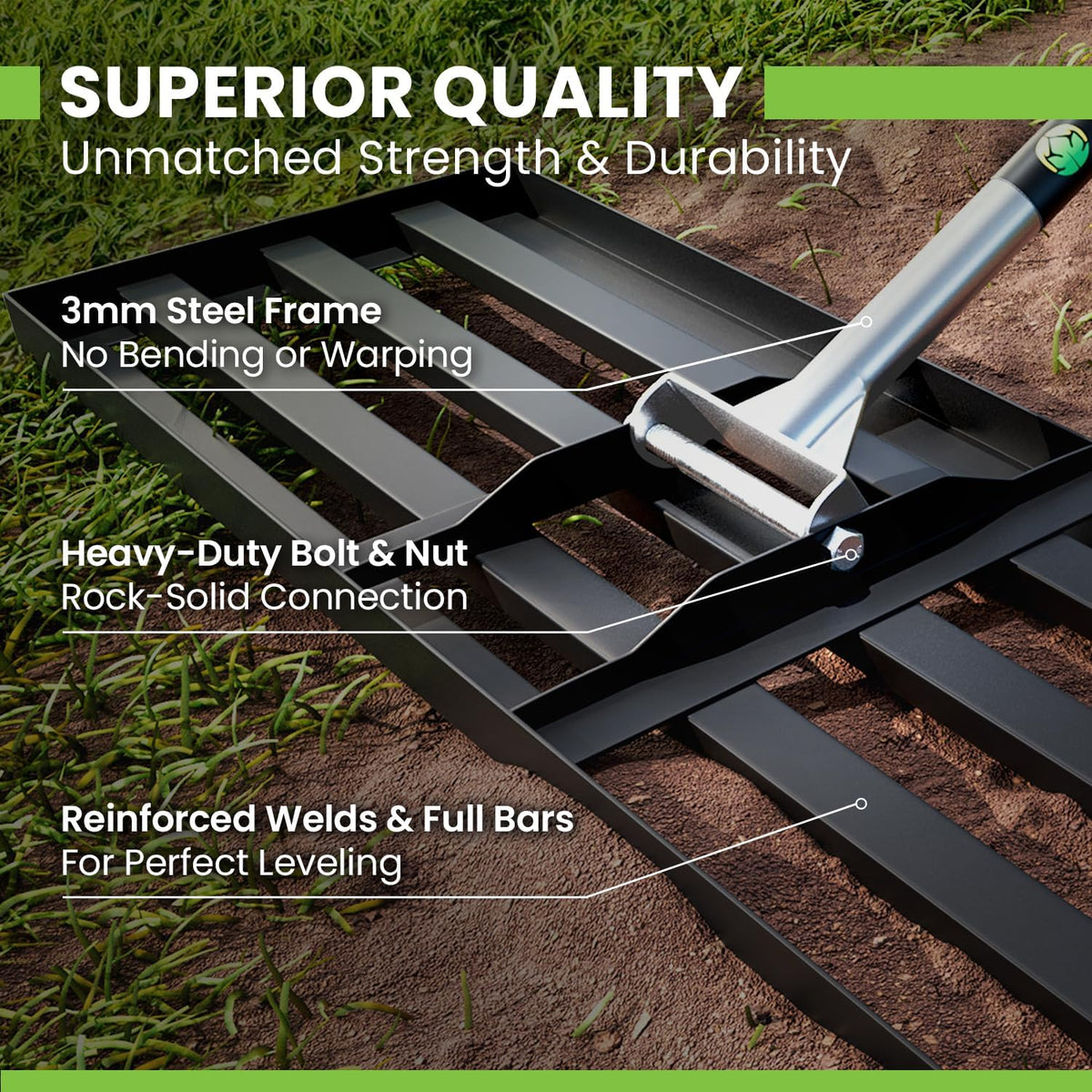 Gardease Lawn Leveling Rake 48" x 10" - Heavy Duty Professional Grade Reinforced Steel Landscape