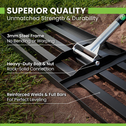 Gardease Lawn Leveling Rake 48" x 10" - Heavy Duty Professional Grade Reinforced Steel Landscape