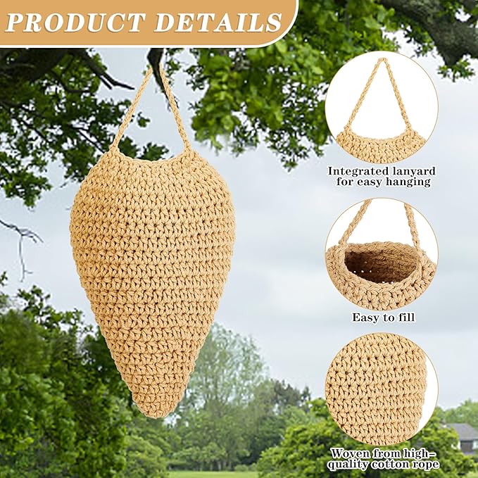 3 Pack Large Crochet Wasp Nest Decoys, Faux Wasp Nest Deterrent for Outdoor Hanging for Wasps