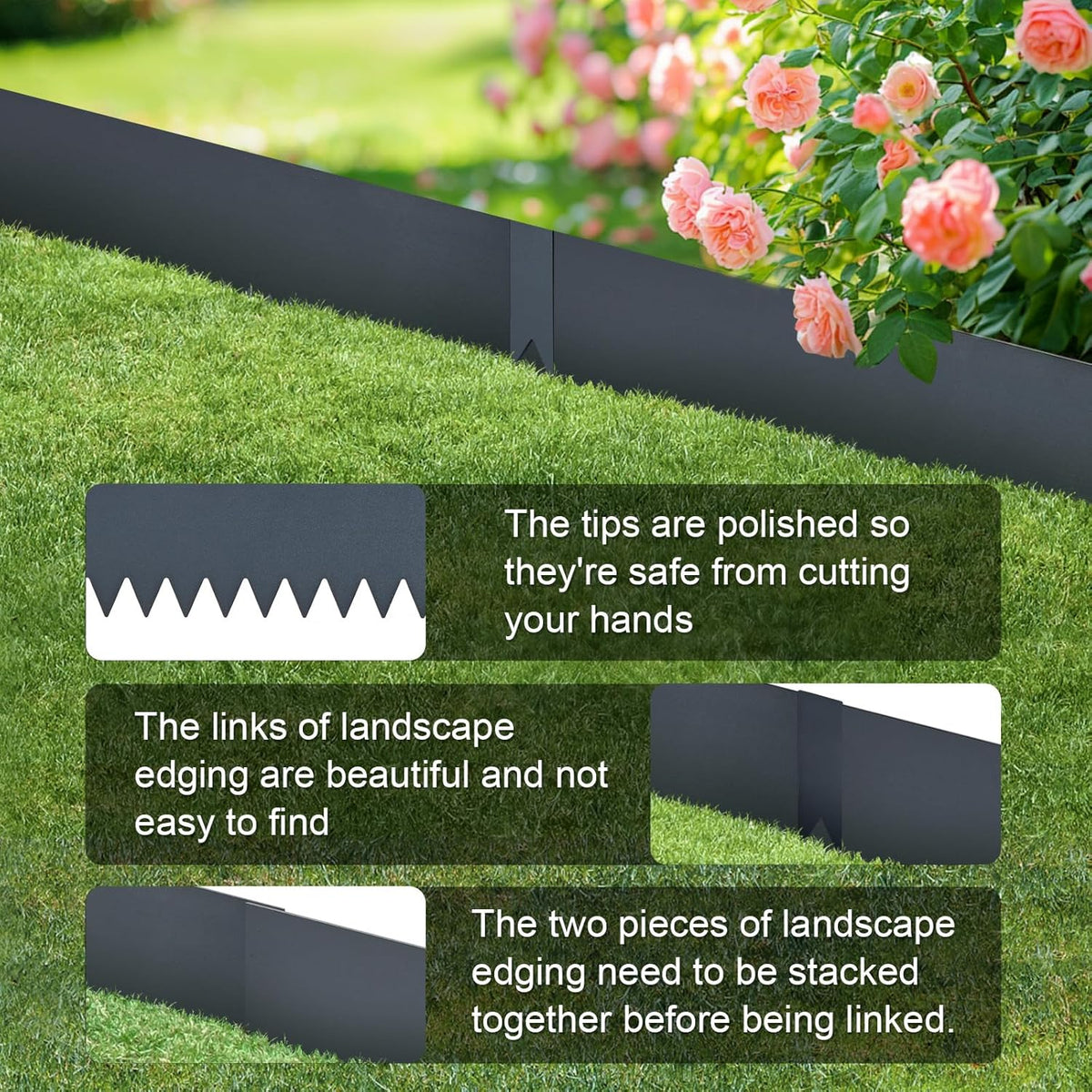 Landscape Edging Kit, Galvanized Steel Edging Landscape Lawn Edging Powder for Lawn Yard, Coated