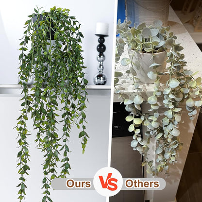 Artificial Hanging Plant 2 Pcs Faux Plant Ivy Vine Faux Eucalyptus Vines Fake Potted Greenery for