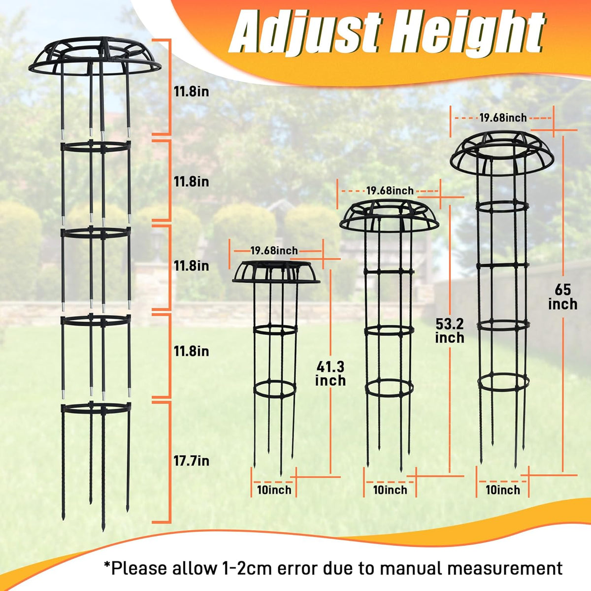 65 Inch Garden Trellis for Climbing Plants Outdoor, Mushroom Top Trellis for Potted Plants, Vines
