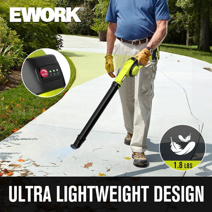 EWORK Small Leaf Blower Cordless 21V Powerful 200 MPH Mini Electric Leaf Blower with Battery and