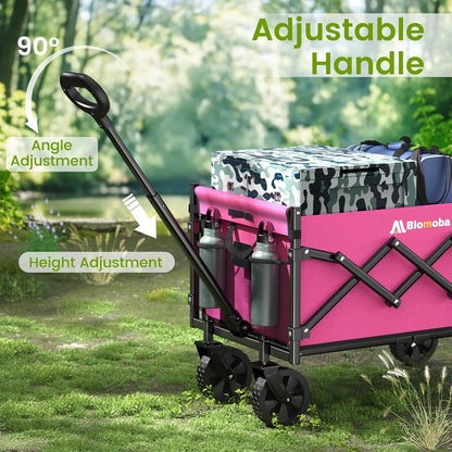 Collapsible Wagon with Wheels, 220 lbs Wagons Carts Foldable Wagon Cart with Flexible Handle