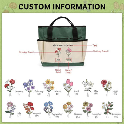 Personalized Garden Tools Set for Women: Custom Text Garden Tool Bag and Garden Shovel & Transplant