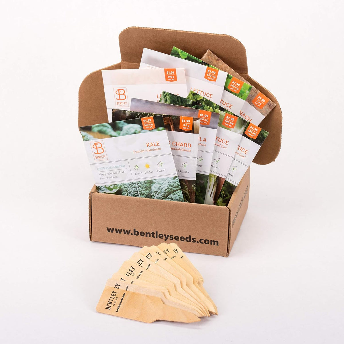 Seed Starter Kit – Salad Greens | Non-GMO | Heirloom Seed Packets | Natural Wood Row Markers | Over