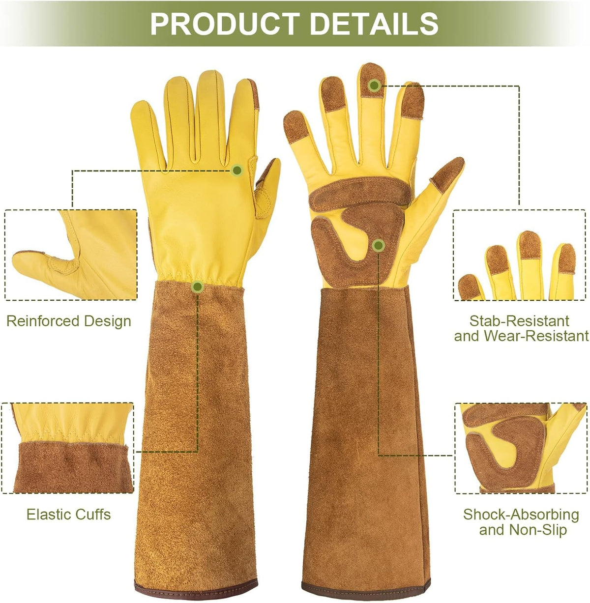 Long Gardening Gloves for Women Thorn Proof,Rose Pruning Cowhide Leather Garden Gloves for Cactus