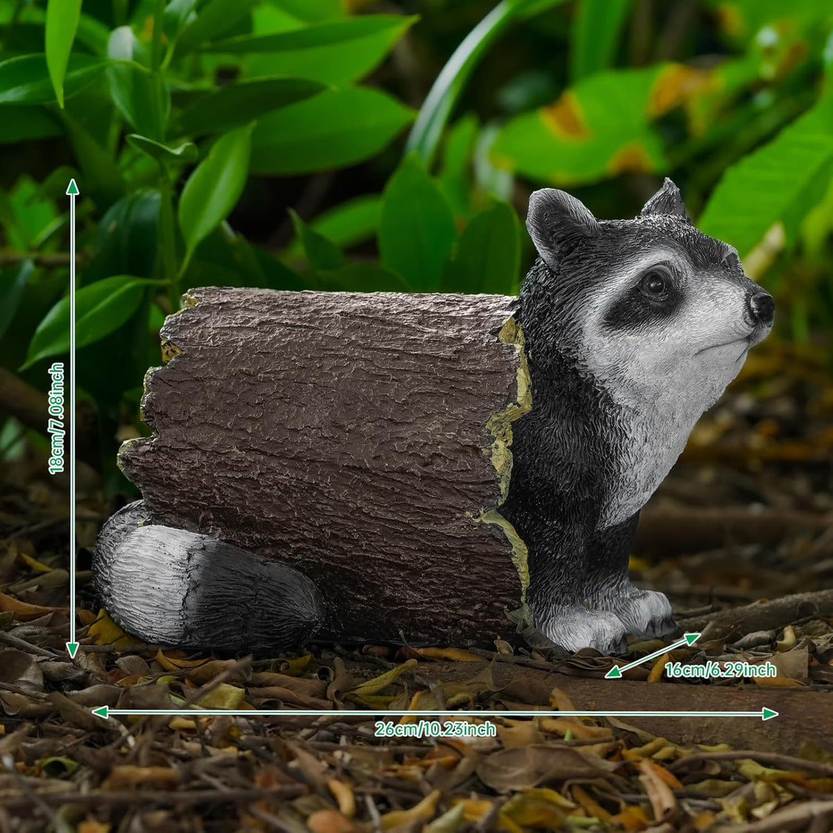 Garden 10.2" Raccoon Statue, Cute Outdoor Raccoon Decor, Resin Realistic Figurine, Animal Themed