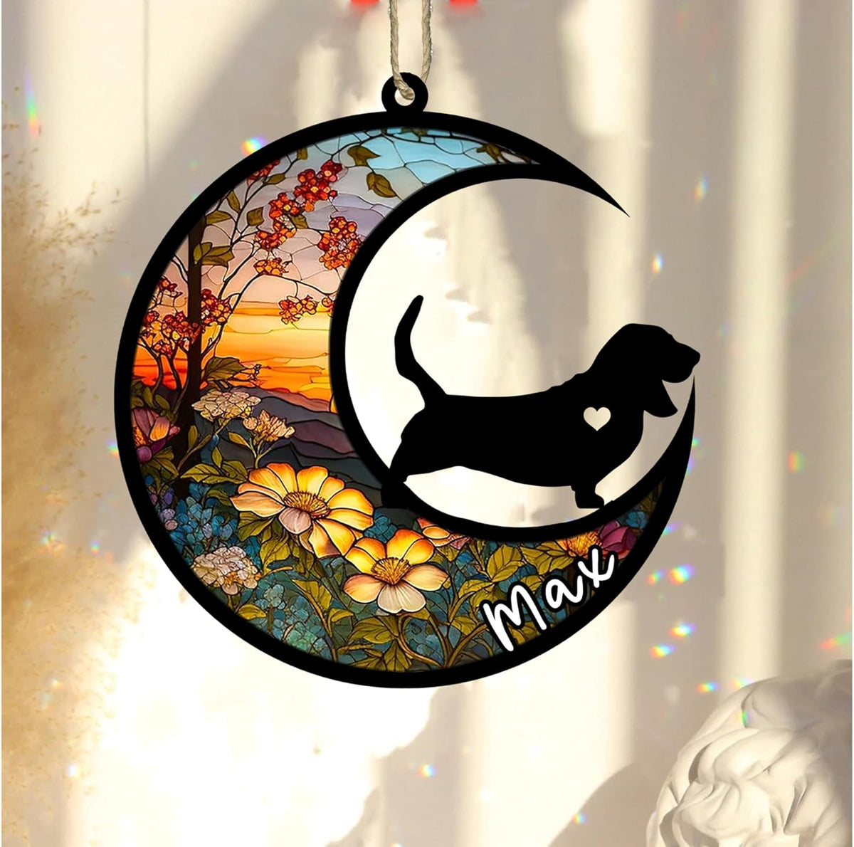 Personalized Dog Memorial, Custom Name Basset Hound Dog Christmas Ornament with Name, Custom
