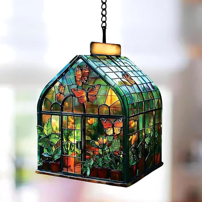 Greenhouse Acrylic Suncatcher Stained Glass Effect Window Car Hanging Christmas Ornament Indoor