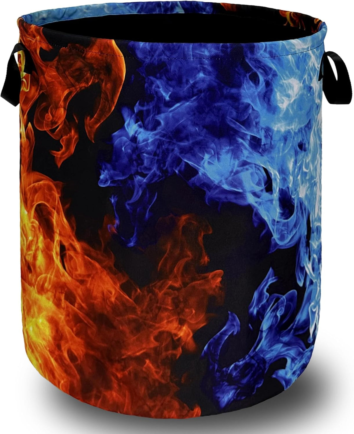 Red Blue Fire Flame Laundry Basket Foldable With Handles Cool Tote Bag Oxford Cloth Colorful