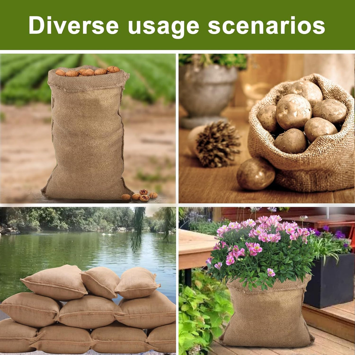 Agfabric Burlap Sack 1pack 20"×36" Burlap Storage Bag with Strings, Reusable Potato Storage Bag for