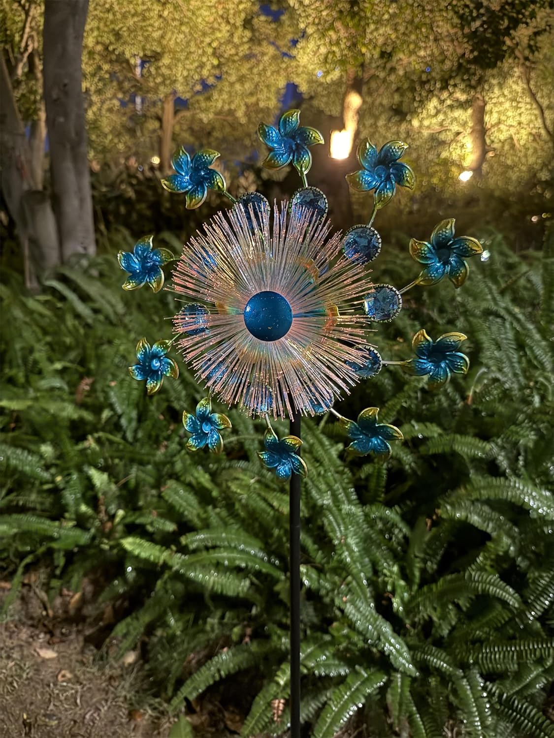 46" Flower Solar Wind Spinners for Yard and Garden, Sapphire Kinetic Windmill Wind Spinner Outdoor