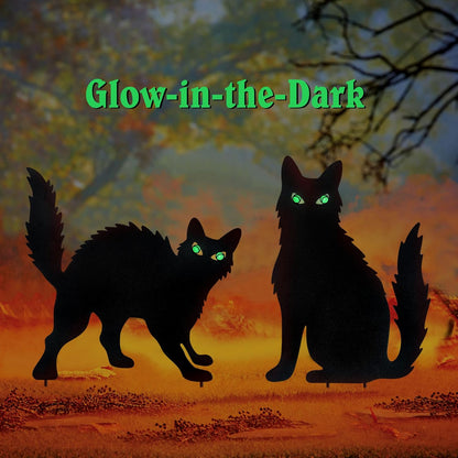 WAIU Halloween Metal Cat Yard Stakes Glow in The Dark Black Cat Silhouette Outdoor Decor for Garden