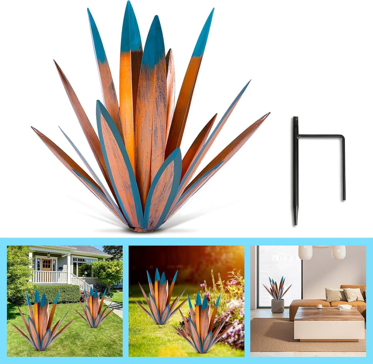 Homight Large Agave Sculpture Rustic Metal Agave Plant Outdoor Interior Decoration Outdoor Lawn