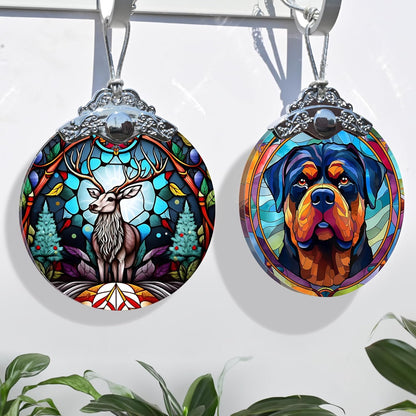 Deer Christmas Ornaments, Deer Decor Christmas, Deer Christmas Tree Decorations, Stained Glass
