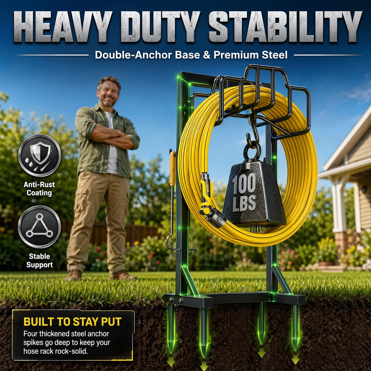 Skycarper Garden Hose Reel Holder Detachable Metal Water Hose Hanger Organizer Heavy Duty Free