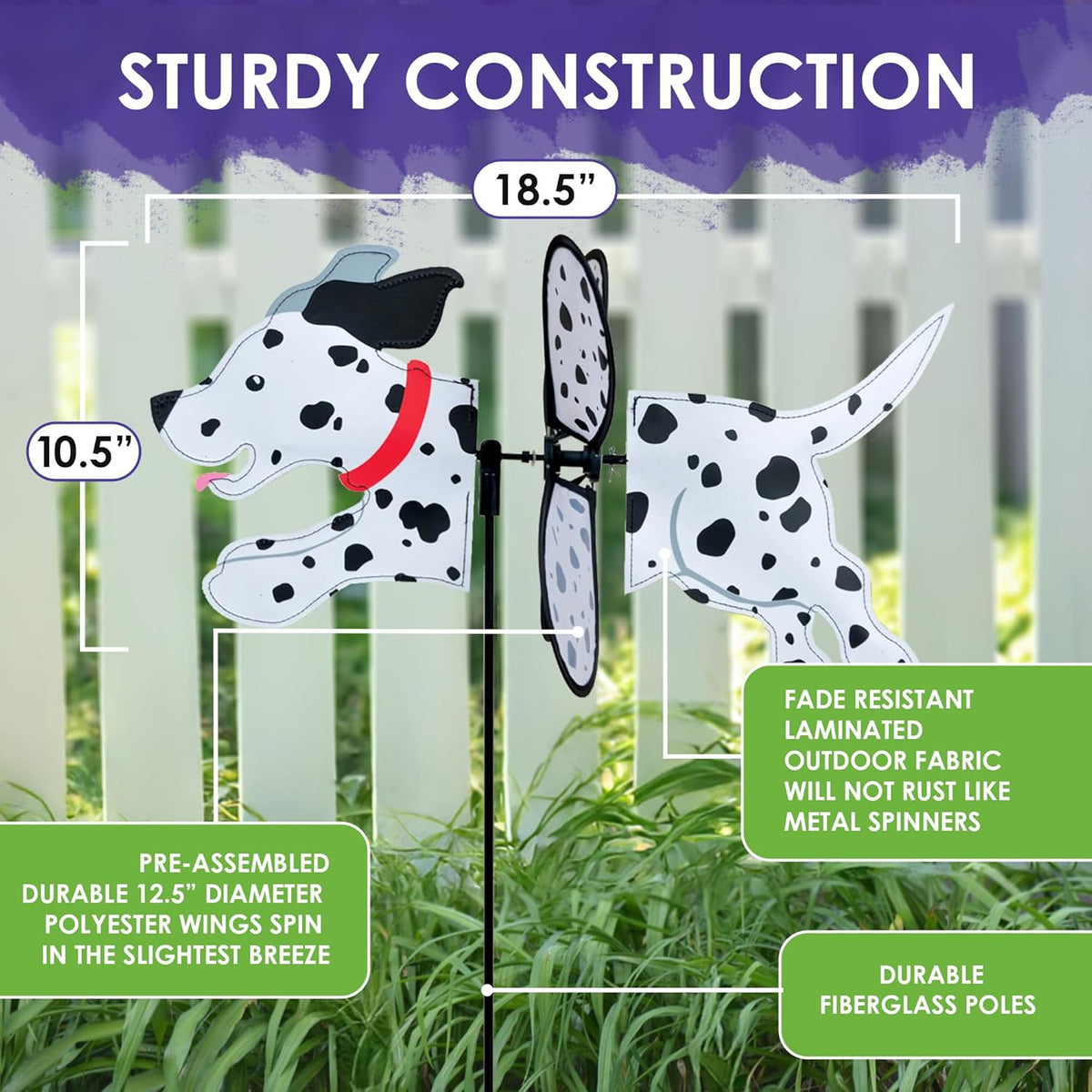 Premier Kites Petite Spinner Dalmation – Whimsical Wind Spinner for Yard & Garden, Durable