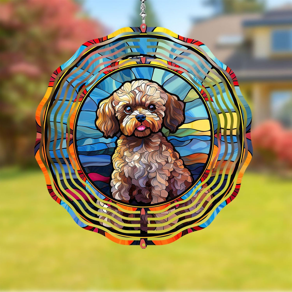 Poodle Dog Wind Spinners Outdoor Dog Memorial Gifts, 3D Metal Kinetic Hanging Garden Wind Spinner
