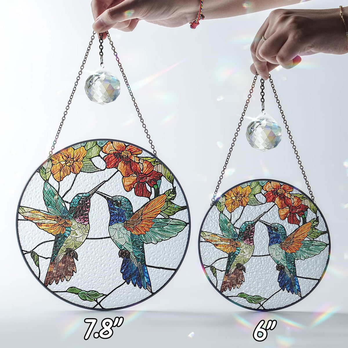 6" Hummingbirds Stained Glass Suncatchers Art Glass Birds for Sun Catcher Indoor Window Gifts for